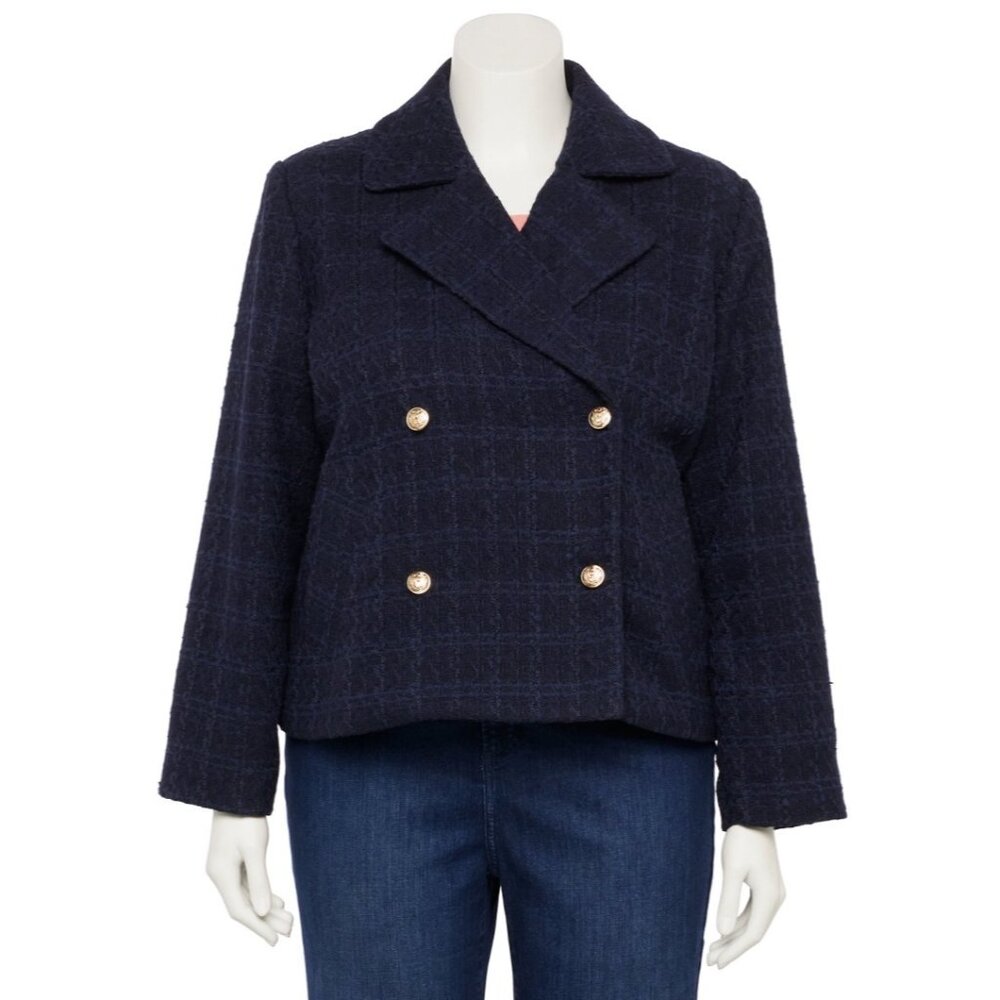 NWT LC Lauren Conrad Pea Coat Navy Seaborne Gold Sailor Buttons Short Length XXL